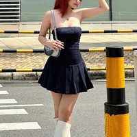 Striped A-Line Pleated Dress - Thumbnail 3