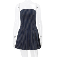 Striped A-Line Pleated Dress - Thumbnail 6
