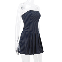 Striped A-Line Pleated Dress - Thumbnail 7