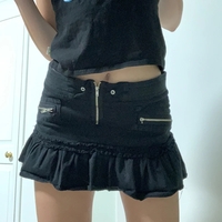 Black Denim Pleated Skirt  - Thumbnail 1