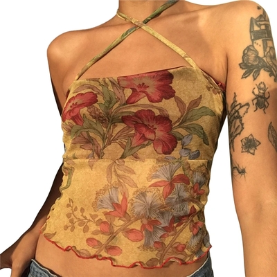 Flower Mesh Crop Top 