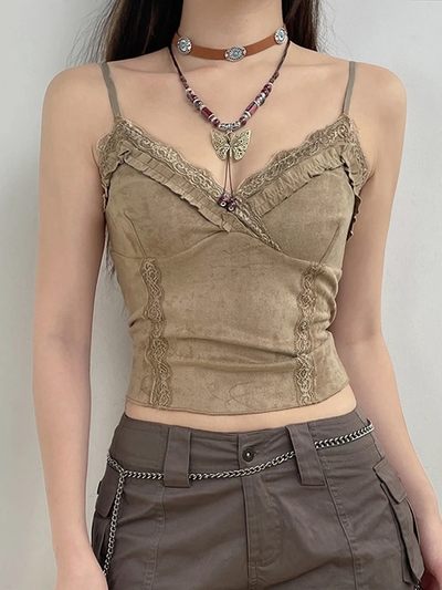 Brown Khaki Crop Top 