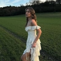 Off Shoulder Layered Split Dress  - Thumbnail 1