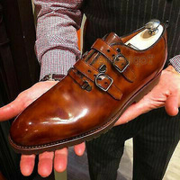 Handmade Men's Leather Latest Style Unique Dress formal Monk Straps Shoes - Thumbnail 1
