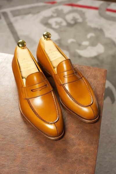 Handmade Brown Fashion Leather Penny Loafer Men's Shoes