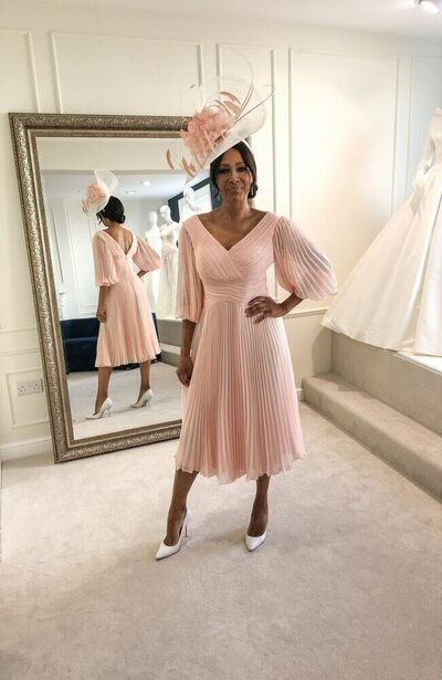 Pink Mother of Bride Groom Dress Tea-length Mother of the Groom Dress