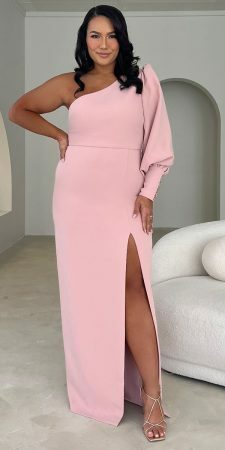 Pink Plus Size Mother of Bride Groom Dress One Shoulder Mother of the Groom Dress