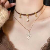 Dainty Sun Star Layered Choker Necklace - Thumbnail 1