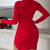 Women's Love Diamond Red Mini Dress - Thumbnail 4