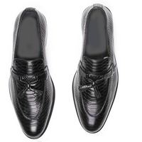 Handmade Python Leather Tussle Men's Fashion Black Dress Shoes - Thumbnail 1