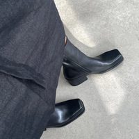 Cowhide square toe genuine leather thick heel Martin boots retro knight short boots - Thumbnail 6