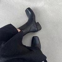 Cowhide square toe genuine leather thick heel Martin boots retro knight short boots - Thumbnail 7