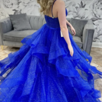 Shiny Royal Blue Prom Dresses Spaghetti Straps - Thumbnail 1