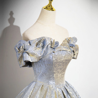 Shiny Satin Long Prom Dress, Off the Shoulder Evening Party Dress - Thumbnail 1