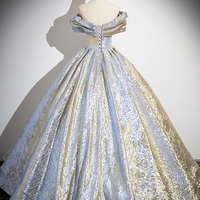 Shiny Satin Long Prom Dress, Off the Shoulder Evening Party Dress - Thumbnail 3