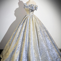 Shiny Satin Long Prom Dress, Off the Shoulder Evening Party Dress - Thumbnail 4