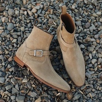 Handmade Fashion Beige Suede Buckle Jodhpur Men's Dress Boots - Thumbnail 1