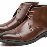Men's Brown Leather Lace Up Cap Toe Fashion Handmade Ankle Boots - Thumbnail 1