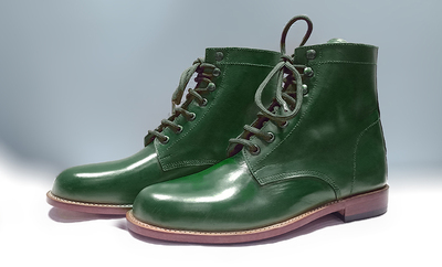 Men's Green Leather Lace Up Handmade Derby Ankle High Boots