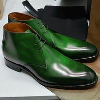 Men's Fashion Green Lace Up Chukka Handmade Leather Ankle Boots - Thumbnail 2