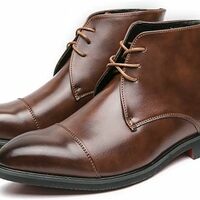 Men's Brown Leather Lace Up Cap Toe Fashion Handmade Ankle Boots - Thumbnail 1