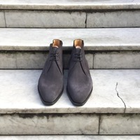 Handmade Gray Lace Up Chukka Men's Suede Boots - Thumbnail 1