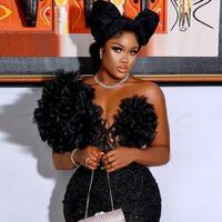 sexy Black Thigh Split Mermaid Prom Dresses For African Girl Lace Beaded Reception Evening Gown - Thumbnail 1