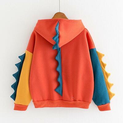 Irregular dinosaur contrast color hoodie