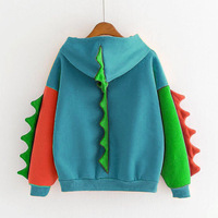 Irregular Dinosaur Contrast Color Hoodie - Thumbnail 3