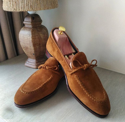 Handmade Men's Brown Suede Tussle Loafer Shoes
