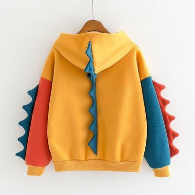 Irregular dinosaur contrast color hoodie