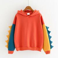 Irregular Dinosaur Contrast Color Hoodie - Thumbnail 5