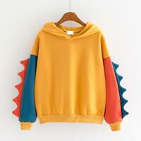 Irregular Dinosaur Contrast Color Hoodie - Thumbnail 7