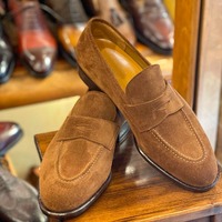 Handmade Men's Fashion Brown Suede Penny Loafer Shoes - Thumbnail 1