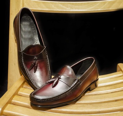 Handmade Men's Two Shaded Leather Penny Tussle Loafer Shoes