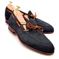 Handmade Men's Blue Suede Fashion Tussle Loafer Shoes - Thumbnail 1