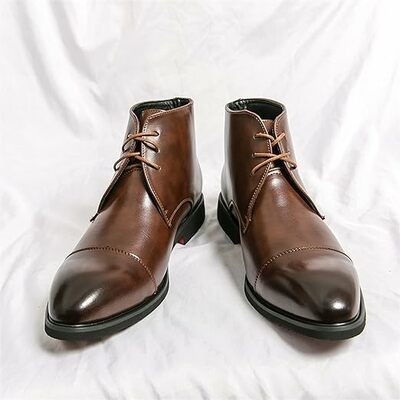Men's Brown Leather Lace Up Cap Toe Fashion Handmade Ankle Boots