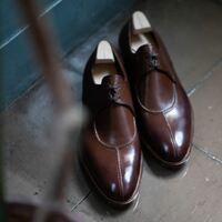 Beautiful Brown Leather Split Toe Stylish Lace Up Formal Handmade Men's Shoes - Thumbnail 1