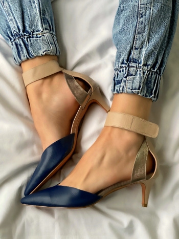  Medium heel stiletto heel color block large size hollow sandals 2 colors