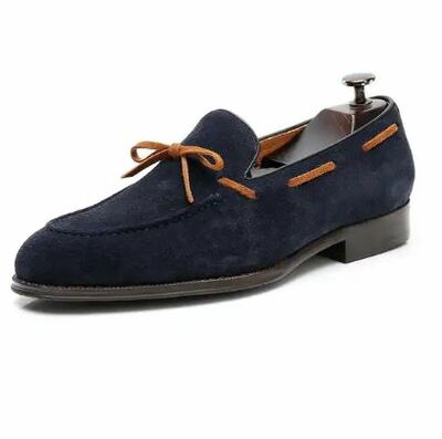 Handmade Men's Blue Suede Fashion Tussle Loafer Shoes
