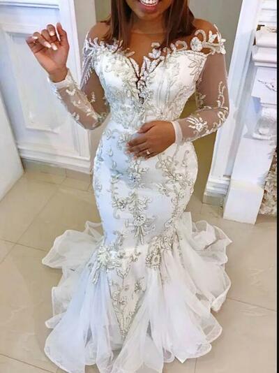 Mermaid Champagne Prom Dresses Beaded Crystals Evening Formal Dress