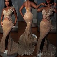 Mermaid Champagne Prom Dresses Beaded Crystals Evening Formal Dress - Thumbnail 4