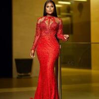 Mermaid Red Prom Dress Beaded Crystals Sexy Prom Dress - Thumbnail 1