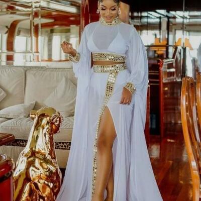 Plus size summer beach mermaid prom dresses sequined chiffon evening formal party dress