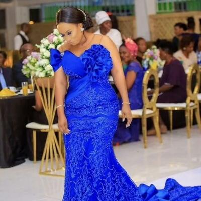 Plus size royal blue luxurious prom dresses lace mermaid sexy evening formal dress