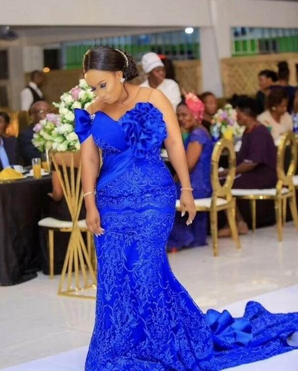 Plus Size Royal Blue Luxurious Prom Dresses Lace Mermaid Sexy Evening Formal Dress