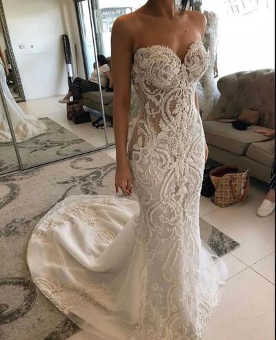 Luxurious Lace Beaded Wedding Dress Mermaid Sweetheart Bridal Dress 
