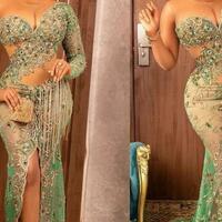  Plus Size Luxurious Beaded Crystals Prom Dresses Lace Sheer Neck Mermaid Evening Formal Party Dress - Thumbnail 2