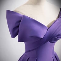 Purple Satin Long A-Line Prom Dress - Thumbnail 1