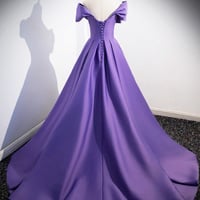 Purple Satin Long A-Line Prom Dress - Thumbnail 2